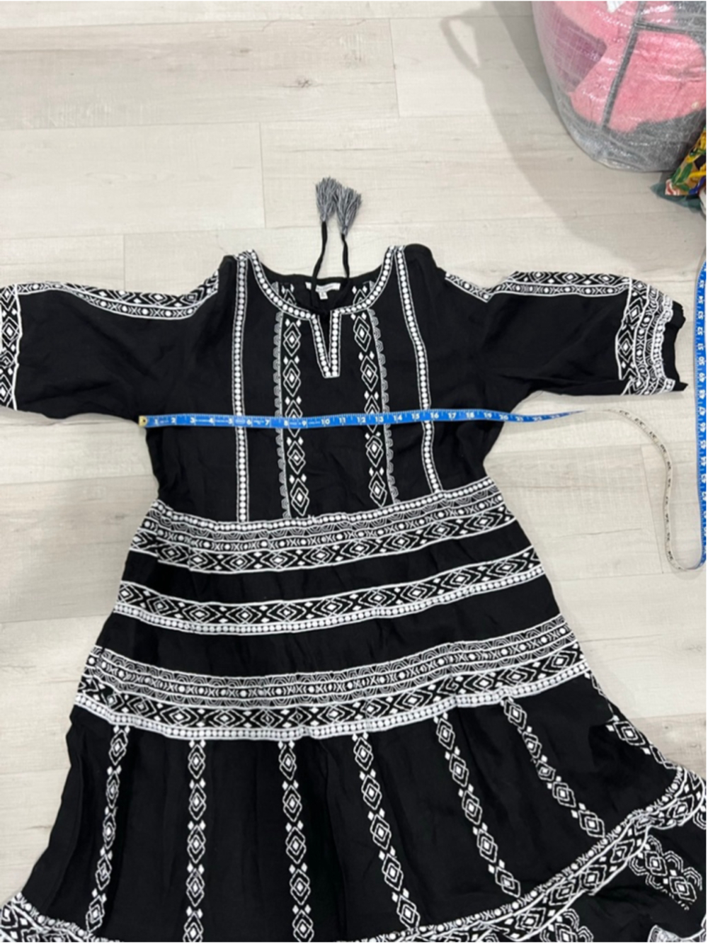 Women's JOHN MARK 100%linen Black & White Embroidered Maxi Dress S - Picture 9 of 9